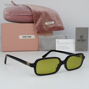 NEW Miu Miu MU11ZSF 16K07O REGARD Black Olive Green Rectangle Unisex Sunglasses